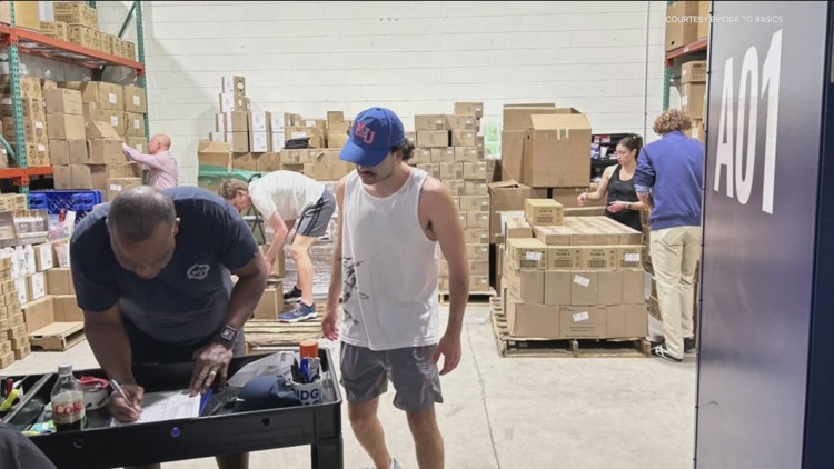 Volunteers sorting hygiene product donations for distribution in the Twin Cities